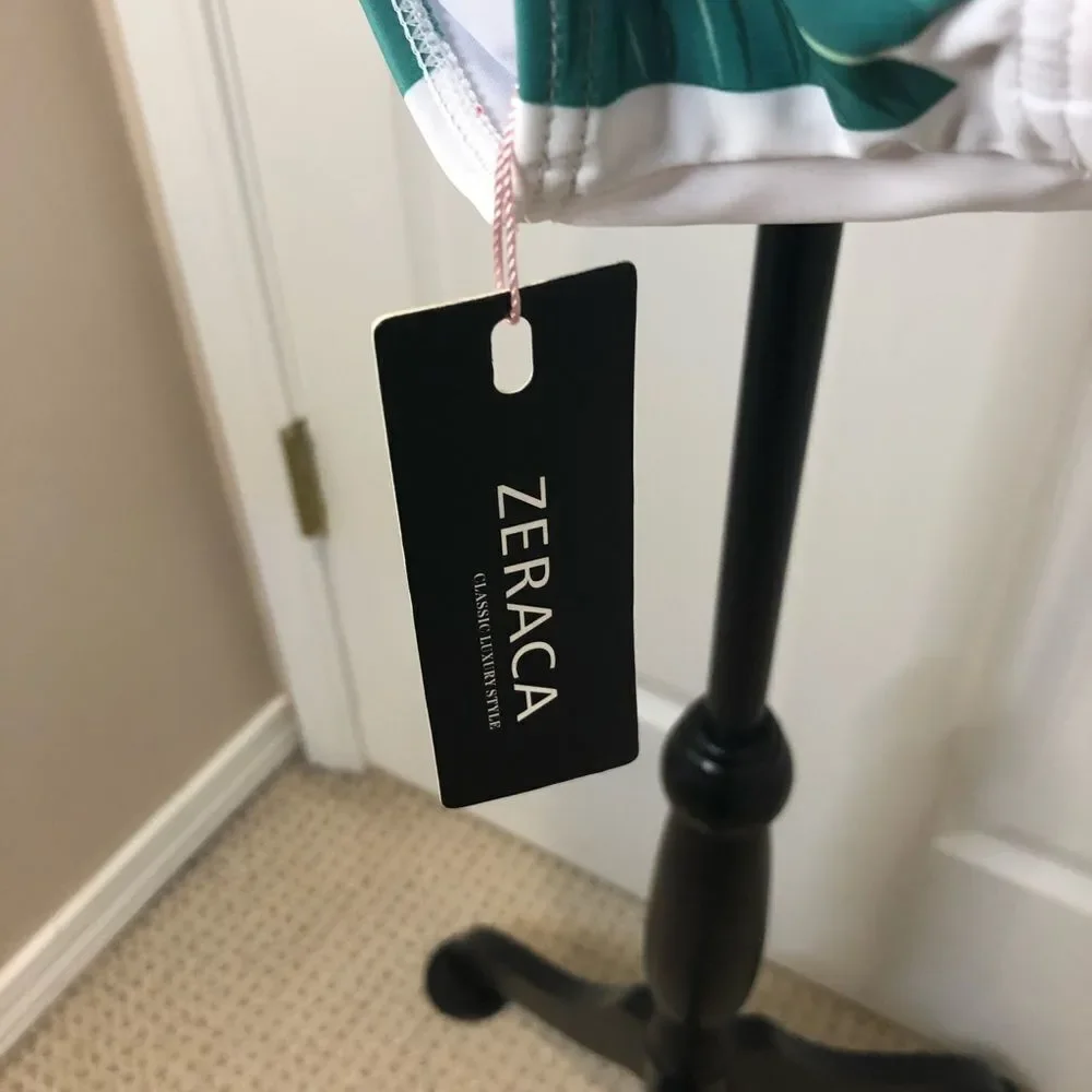 NWT Zeraca green white halter swim suit - Picture 4 of 8